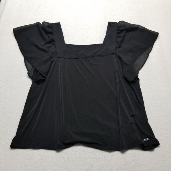 Calvin Klein XL Top Blouse Sheer Lined Layered Flutter Sleeve Whimsigoth Gothic - Picture 1 of 10